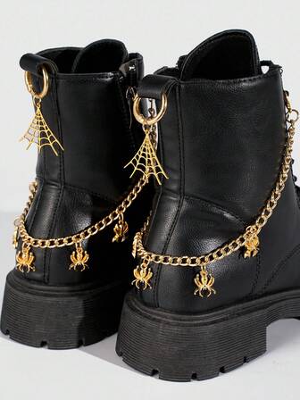 Grunge Punk 4 pièces/set Décoration de chaussure style gothique chaîne d'araignée dorée, chaîne de décoration d'atmosphère d'Halloween toile d'araignée pour chaussures et bottes