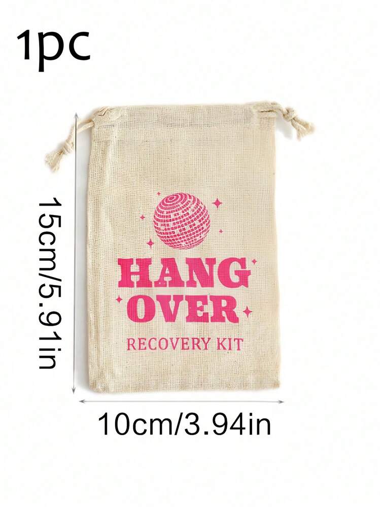 SHEIN Hangover Survival Kit Canvas Favor Bags, Drawstring Gift Bags (1/2/6/12 Pack) For Wedding, Christmas, Halloween Party Favors - Pink - View 6