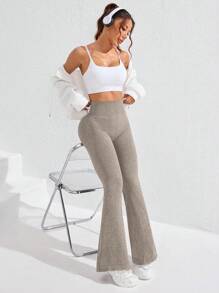 Easithlete 2件装女士运动紧身裤罗纹打底裤阔腿裤加厚罗纹打底裤针织打底裤瑜伽裤 - 彩色 - 查看 7