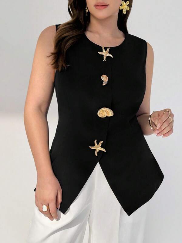 Auralis Chaqueta de traje con adorno metálico, chaleco de traje, accesorios de oficina, ropa de maestra, blusas lindas para salir, blusas de mujer de negocios casuales, atuendos de oficina para mujeres, camisas de maestra, atuendos de otoño para mujeres, atuendos de maestra, blusas de otoño, negocios casuales para mujer, talla grande