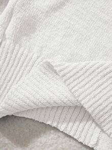Franclia Áo khoác cardigan dệt kim đơn hàng ngày, tay ngắn, kẻ sọc dành cho nữ - trắng - Xem 4