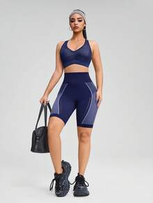 Innovista 无缝运动健身短裤 骑行高腰日常休闲瑜伽普拉提高强度间歇训练紧身裤 秋季塑形运动服 柔软舒适 功能性网眼透气压缩防蹲无缝提臀裤 臀部收紧 有氧运动 骑行 交叉训练 跑步 网球 排球 桨板运动 户外运动 健康 - 藍色 - 查看 8