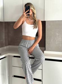Bas de pyjama en coton pour femmes avec motif en contraste de cœur
