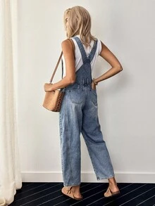 EMERY ROSE Women's Denim Jumpsuit With Bib And Braces, Fashionable Summer Outfit - Blue - View 2