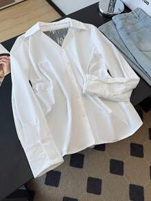 Franclia Women's Elegant Lace Bow Back Ruched Waist Long Sleeve Blouse Fall Cloth For Women - White - View 2