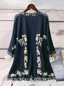 Linhara Plus Size Casual Holiday Print Lightweight Burgundy Jacket Winter Fall Autumn - Black - View 2