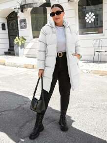 EURMUSE Plus Size Casual Solid Color Hooded Jacket, Versatile For Winter - White - View 3