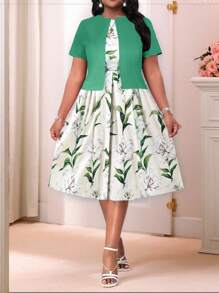 SHEIN Lady 春夏秋冬休闲波西米亚风婚礼绿色加大码套装 - 彩色 - 查看 1