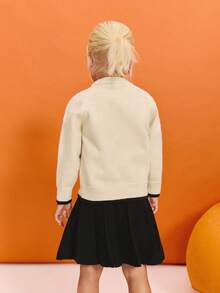 SHEIN Set di maglione a girocollo a maniche lunghe e gonna plissettata mini con motivo a pois per ragazze giovani - nero - Visualizzare 2