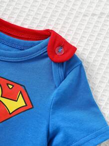SUPERMAN X Cozy Pixies 新生男婴图案圆领短袖连体衣和纯色斗篷两件套 - 藍色 - 查看 5