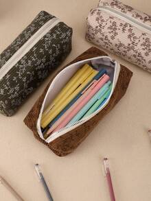 1 pieza Estuche de lápices con diseño floral, estuche de lápices con cremallera de gran capacidad y estilo vintage, es una bolsa de cosméticos portátil, útiles escolares, papelería kawaii, bolsa de almacenamiento de escritorio, regalo creativo para Acción de Gracias, Navidad, cumpleaños, decoración de Halloween, de vuelta a la escuela - Multicolor - Ver 4