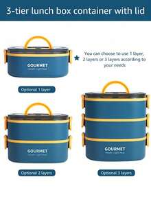 SHEIN 800/1400/2000 Milliliter Multi-Color Bento Box Set, Reusable, Leak-Proof Bento Box With Three Layers, No BPA Lunch Box, Insulated Bento Box, School Bento Box, Office Lunch Box, Travel Bento Box, Stackable, For Microwave, Dishwasher, And Refrigerator, Bento Box - Multicolor - View 8