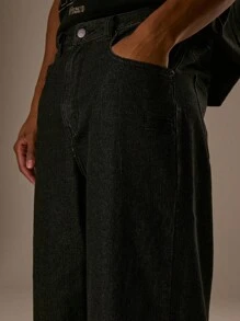 Musero 宽松牛仔裤 3D 刺绣帆布贴布 秋冬 - 黑色 - 查看 5