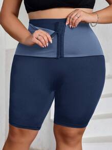SHEIN CURVE+ Pantaloncini da donna taglie forti con controllo di vita e addome, aderenti e compressivi, con chiusura anteriore a gancio/magliette con grafica - Blu Navy - Visualizzare 7