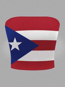 INAWLY Plus Size Contrast Stripe & Star Print Bandeau Top - Multicolor - View 3