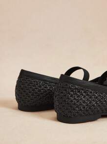 Rosivie 黑色网眼编织舒适简约透气松紧带女士平底鞋，优雅度假与波西米亚风格 - 黑色 - 查看 4