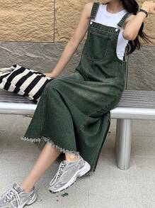DAZY Women's Casual Washed Denim Pinafore Dress - Dusty Blue - View 6