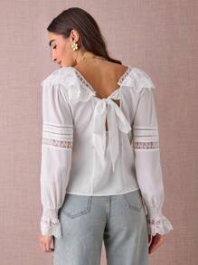 Enchnt 女士优雅纯色蕾丝边衬衫