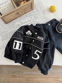 SHEIN 秋冬童装男童赛车手赛车夹克 - 黑色 - 查看 6