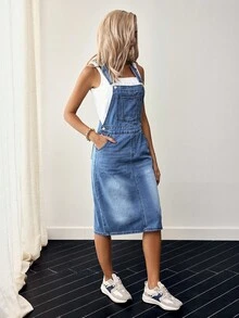 EMERY ROSE Slant Pocket Split Back Denim Overall Dress Without Tee