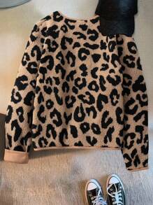 SHEIN Clasi Veste imprimé léopard pour femmes grandes tailles, manteau automne/hiver