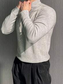 DAZY Men's Solid Color Slim Fit Light Grey Sweater, Autumn - Light Grey - View 4