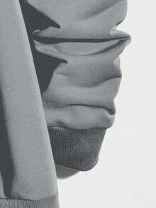 EURMUSE 100%Cotton Men Letter Patched Sweatshirt - Grey - View 3