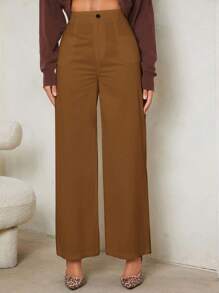 SHEIN Tall Pantalones de unicolor de moda para mujer, aptos para el verano - Marrón - Ver 4