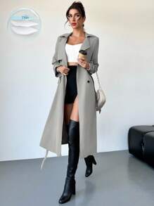 Firerie Elegant Design Waist Cinched A-Line Long Sleeve Trench Coat, Autumn/Winter - Light Grey - View 1