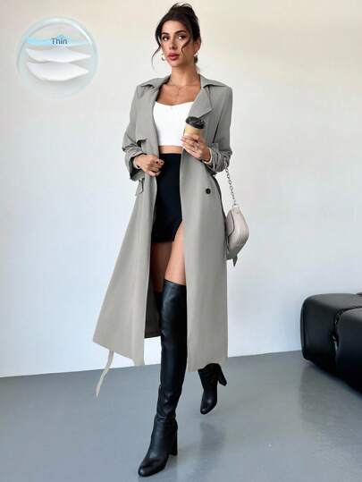 Firerie Elegant Design Waist Cinched A-Line Long Sleeve Trench Coat, Autumn/Winter