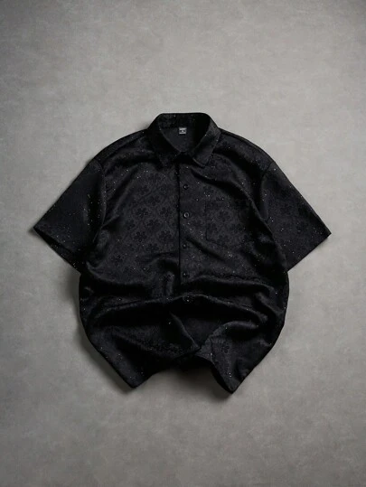 Manfinity EMRG Áo sơ mi nam tay ngắn cài nút Jacquard thời trang, Áo sơ mi nam họa tiết hoa, Áo sơ mi nam tay ngắn, Áo sơ mi nam Nhật Bản