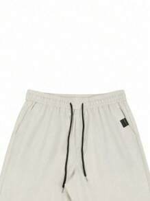 Manfinity Homme Men's Casual Solid Color Trousers With Drawstring Waist, For Autumn - 杏色 - 查看 4