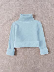 Franclia High Collar Thermal Lined Slim Fit Thermal Long Sleeve Sweater, Autumn/Winter New Arrival Fall Cloth For Women - Baby Blue - View 6