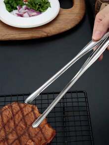 1pc Stainless Steel Chopsticks Clip, Korean Style 304 Stainless Steel Chopsticks Clip, Bar Long Sawtooth Ice Clip, Barbecue Clip, Ice Clip, Home Bbq Food Clip, Bread Clip, Grill Clip, Kitchen, Christmas Gift Back To School,School Supplies - Silver - View 2