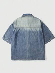 ROMWE MEN Street Life Men's Casual Retro Slogan Embroidered Denim Jacket - Bronze - View 2