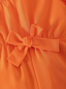 SHEIN Young Girl Asymmetrical Collar Tie Waist Romper