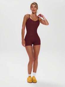 Musera Sport 细肩带运动连体衣，适合健身、板式网球、网球、匹克球等运动，冬夏皆宜。 - 酒紅色 - 查看 5