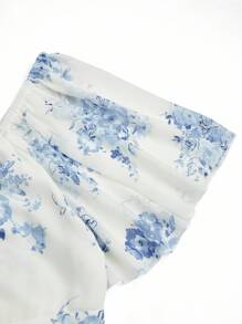 SHEIN CURVE+ 大码女式甜心领印花雪纺荷叶边短袖优雅复古可爱假日浪漫中长款伞裙