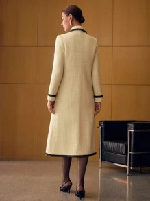 MOTF PREMIUM ABRIGO LARGO CON BOTONES DE LANA Y MALLA DE CONTRASTE