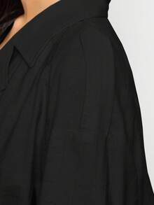 AiiRZ Lightweight Linen Blend Cropped Trench Jacket Wrap Front With Belt Adjustable Sleeves Professional Office Wear Spring Autumn Outerwear - Black - View 5