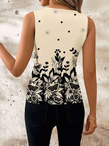 SHEIN Clasi Deep V-Neck Floral Print Elegant Shell Trim Camisole Top - Yellow - View 2