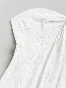 SHEIN Unity Ladies Summer Solid Color Front Knot Asymmetrical Hem Bandeau Top Y2K Outfit  For Holiday Party Clothes - White - View 5