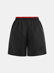 SHEIN Tween Boy Casual 2 In 1 Swim Trunks Beach Shorts, Suitable For Beach Party, Music Festival, Surfing, Swimming In Spring/Summer, Boys Swim Trunks, Boys Black Swim Trunks, - Red - View 3