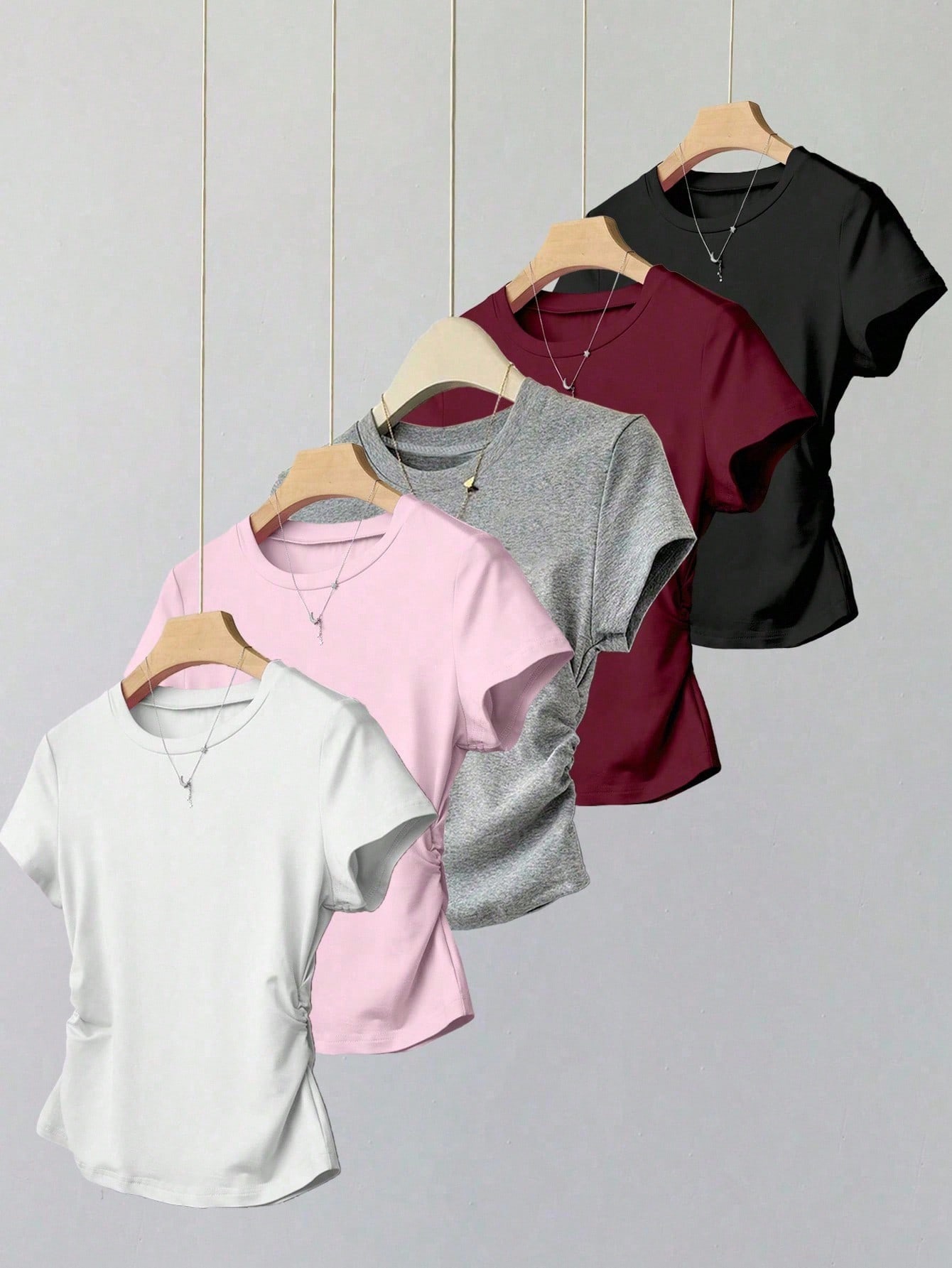 SHEIN Explorewe 5 قطع/مجموعة تي شيرت أكمام قصيرة ب...