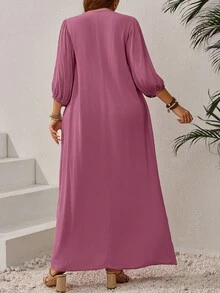 EMERY ROSE 大码女式撞色蕾丝流苏系带灯笼袖休闲连衣裙