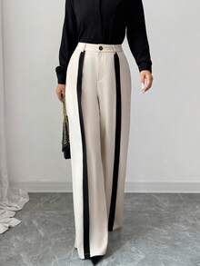 Elenzga 女士卡其色和黑色直筒裤，带口袋和拉链，适合秋冬装、万圣节、圣诞节、沙特国庆节、新年派对、毕业典礼、婚礼、角色扮演、正式教师装、成熟优雅、OL 职场通勤、商务休闲办公室 - 卡其色 - 查看 4