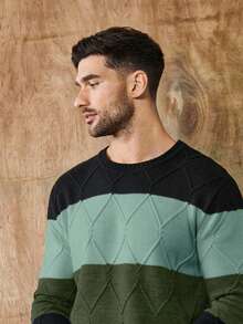 RueChic Farbblock-strickpullover Mit Rautenmuster Für Herren