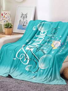 THE POWERPUFF GIRLS X SHEIN 泡泡图案毛毯蓝绿色美学柔软蓬松盖毯舒适卡通床罩卡哇伊可爱闪亮装饰 - 彩色 - 查看 1