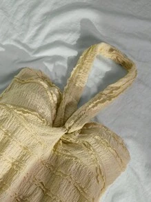 SHEIN Unity 2pcs Women Summer Vacation Textured Halter Top And Shorts Set - Light Yellow - View 5