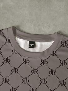 Manfinity Dauomo 男士夏季字母印花圆领短袖休闲百搭T恤 - 咖啡棕 - 查看 3